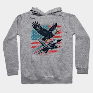 Red White Blue American Flag Jet Fighter Eagle Patriotic Hoodie